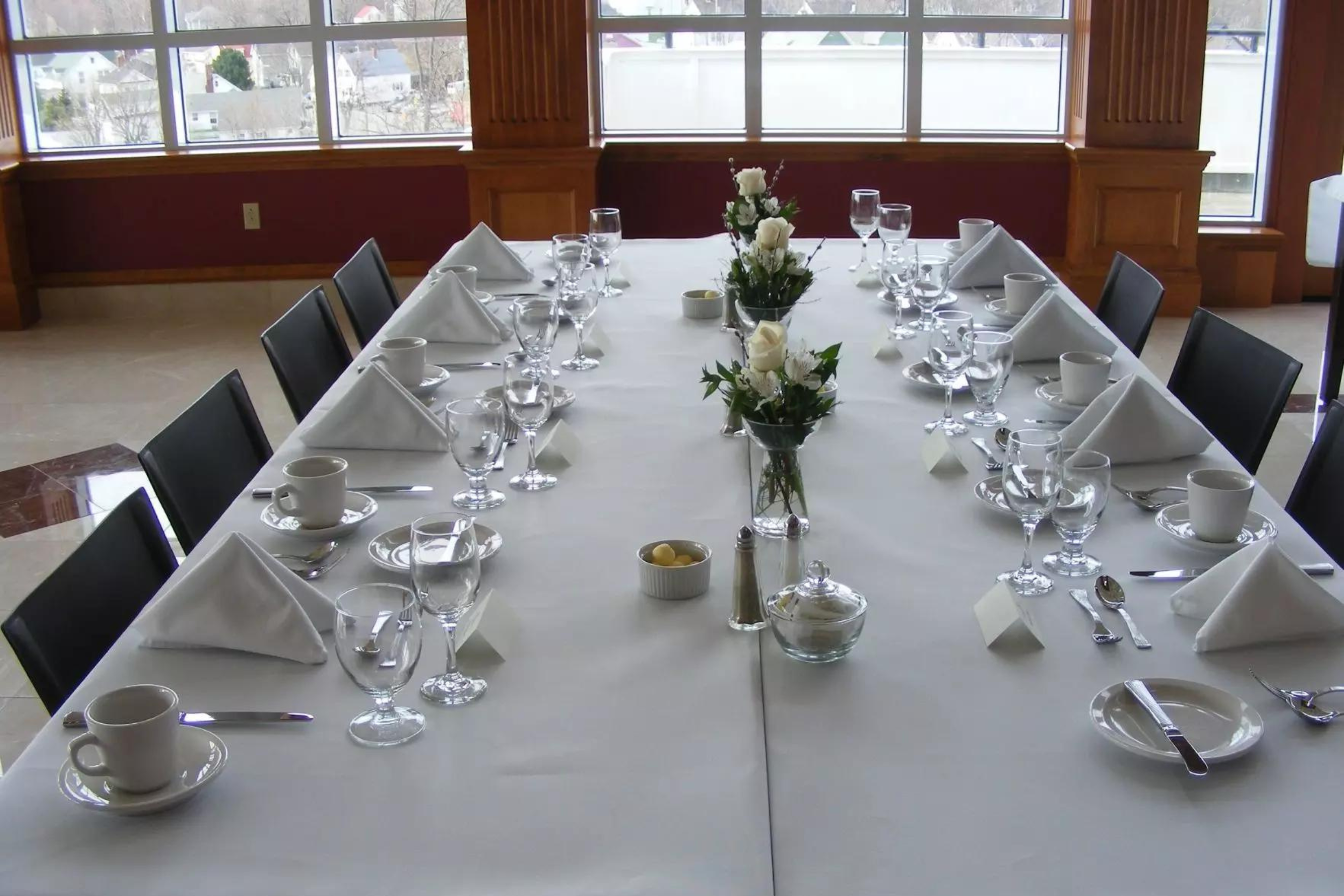 A table set up for formal dining in the McKenna Centre