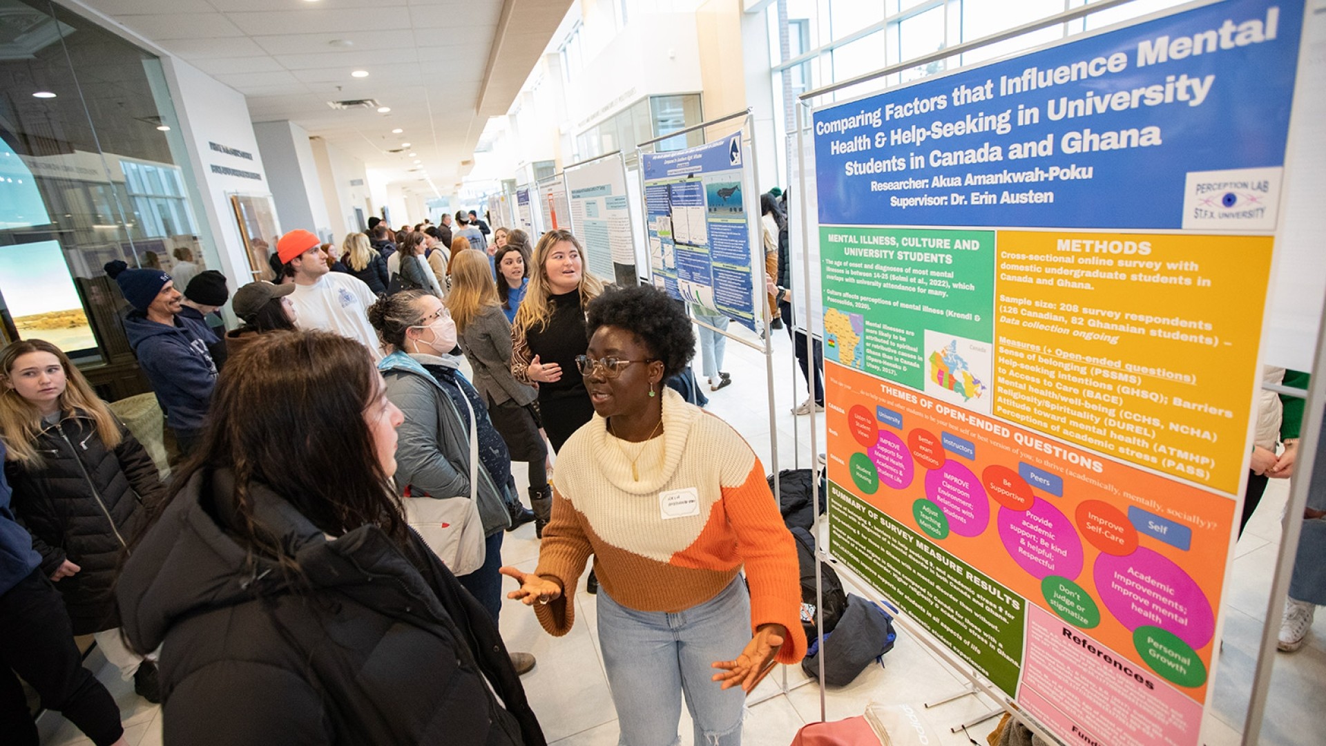 StFX student, Akua, presenting her research during Student Research Day 2023