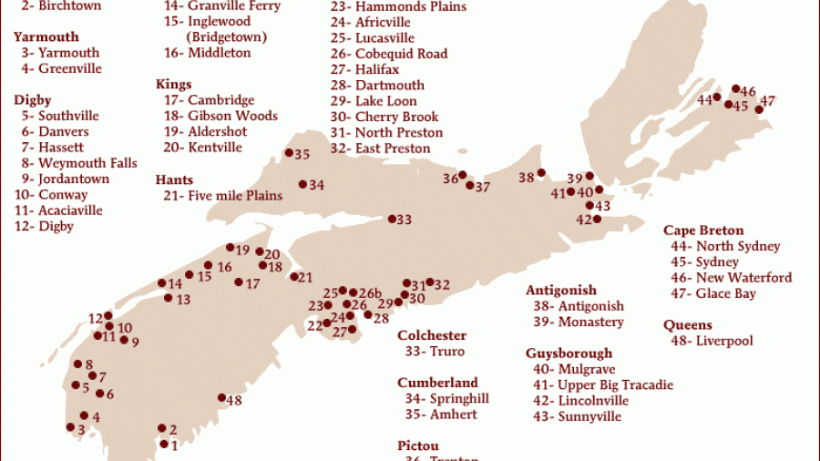 Map with names of communities