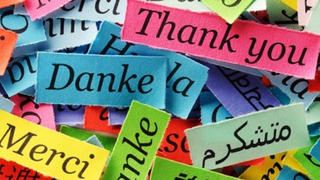 Colorful notes with the words "Thank you" written in different languages