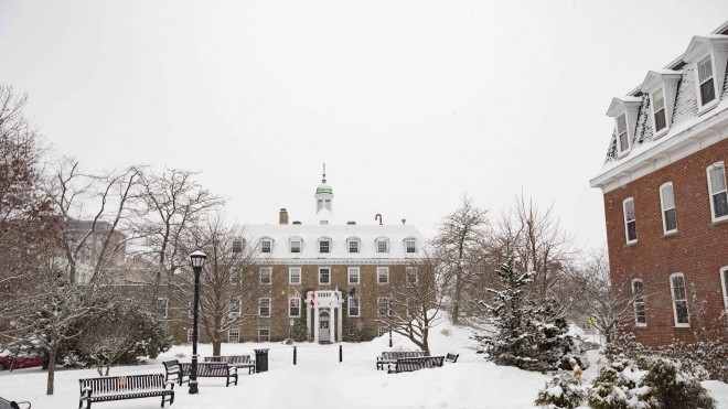 Snow on campus Xavier Square