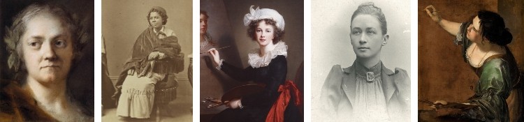 5 paintings of women's portraits