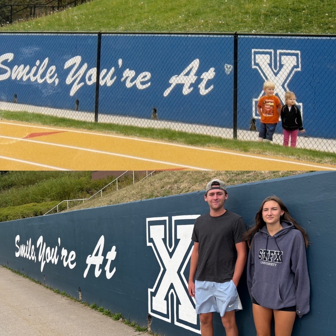 Camden Sayle and Zara Sayle, pictured as young children and later as StFX students.