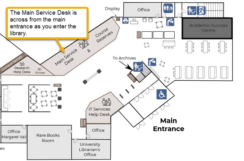 Map location of the main service desk.