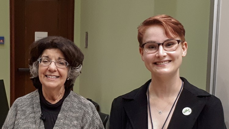Jamie Samson with visiting lecturer Dr. Eleonore Stump