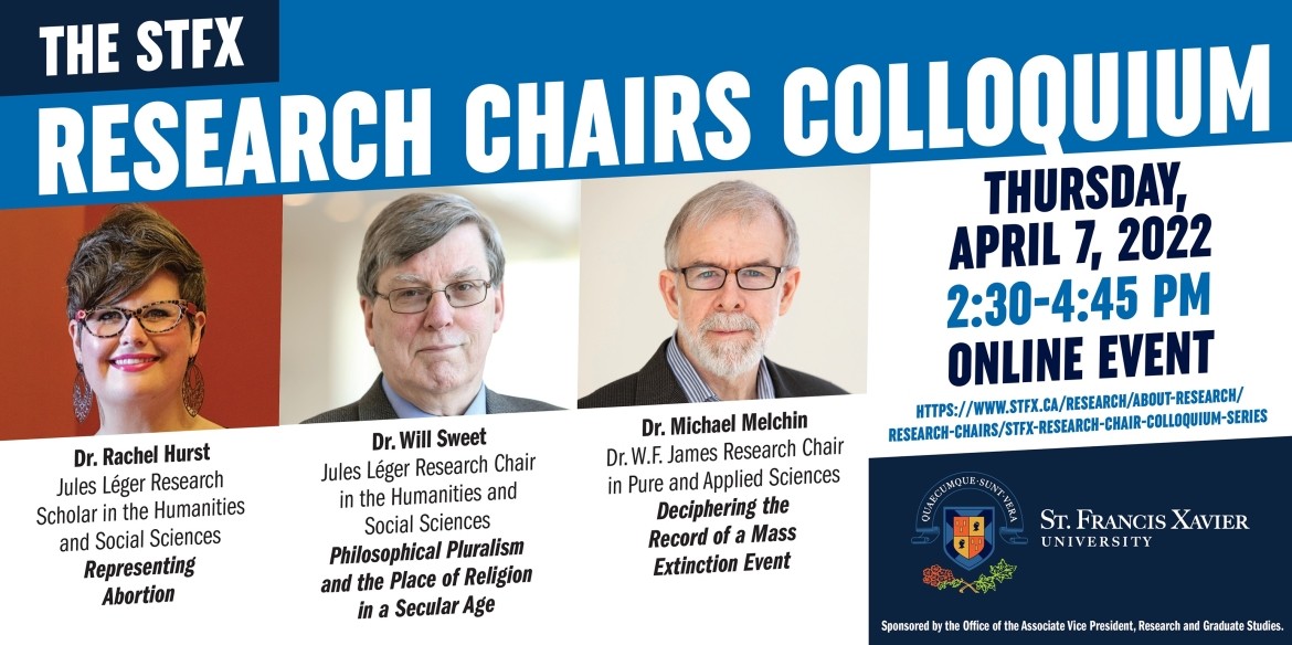 Poster for research chairs colloquium with faculty headshots