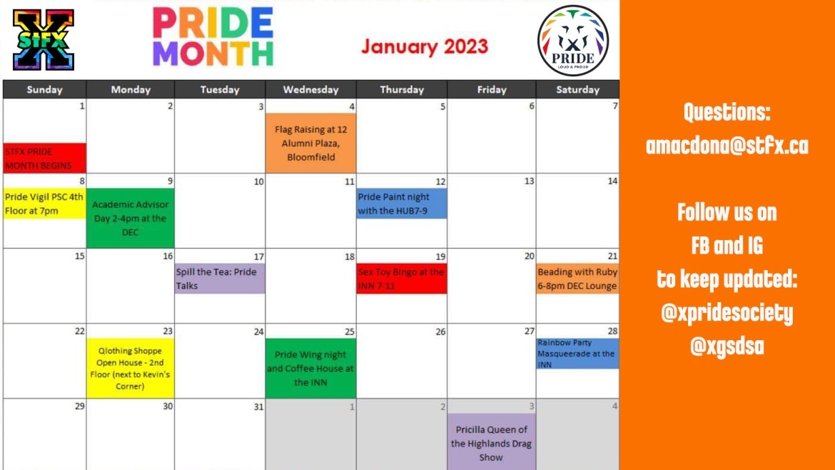 2023 StFX Pride Month calendar