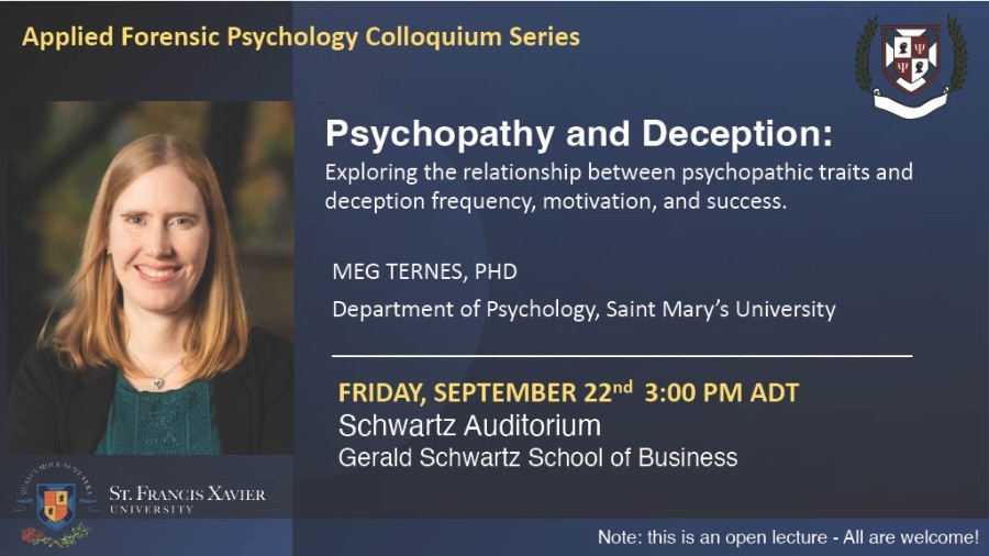 Dr. Meg Ternes, a forensic psychologist is pictured next to the information for her upcoming talk on September 22nd. 