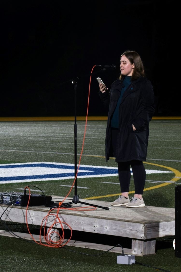StFX student speaking at Take Back the Night 2021