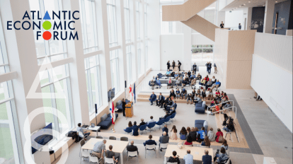 Participants of the Atlantic Economic Forum gathered in the Mulroney Atrium
