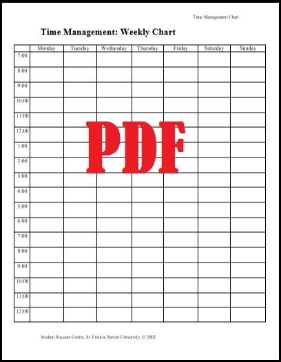 Time Management Weekly Chart PDF Thumbnail